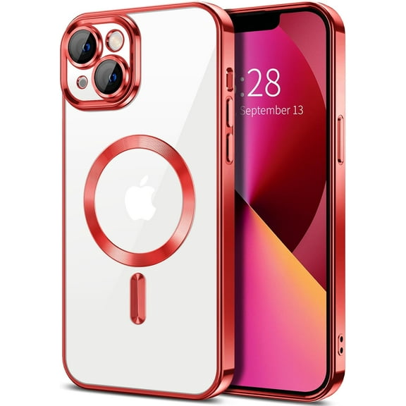 Entronix Transparent Phone Case for Apple iPhone 14 Clear Magnetic Case, [Yellow Resistant] Slim Fit Shockproof Transparent Crystal Clear Magnetic Case for Apple iPhone 14, Red