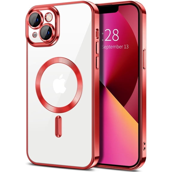 Entronix Magnetic Clear Case Compatible with iPhone 14, Flexible Fashion Cover, Red