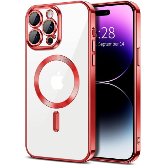 Entronix Magnetic Clear Case Compatible with iPhone 14 Pro, Flexible Fashion Cover, Red