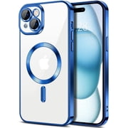 Entronix Transparent Phone Case for Apple iPhone 15 Clear Magnetic Case, [Yellow Resistant] Slim Fit Shockproof Transparent Crystal Clear Magnetic Case for Apple iPhone 15, Blue