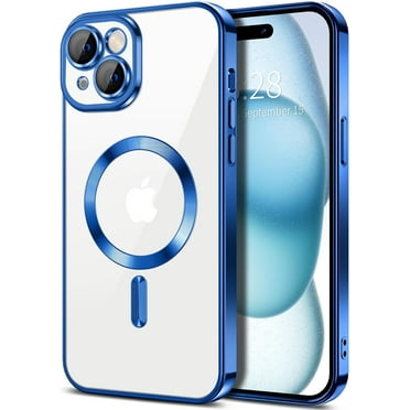 Entronix Transparent Phone Case for Apple iPhone 15 Clear Magnetic Case, [Yellow Resistant] Slim Fit Shockproof Transparent Crystal Clear Magnetic Case for Apple iPhone 15, Blue