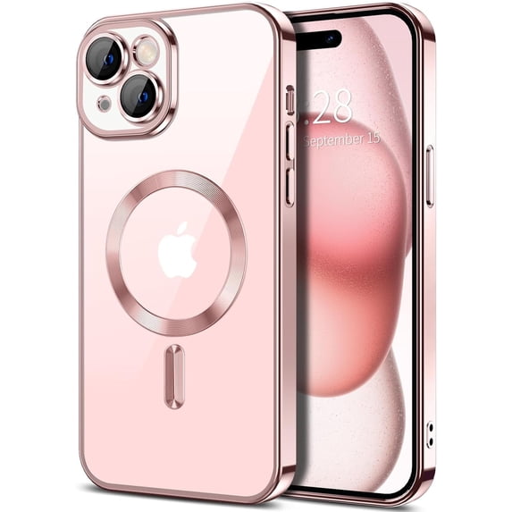 Entronix Magnetic Clear Case Compatible with iPhone 15 Plus, Flexible Fashion Cover, Rose