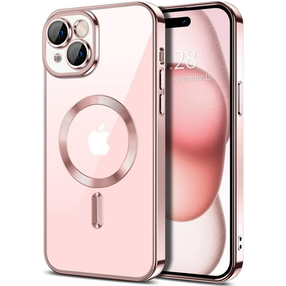Entronix Magnetic Clear Case Compatible with iPhone 15 Plus, Flexible Fashion Cover, Rose