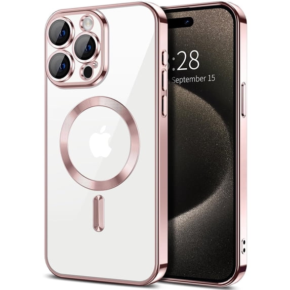Entronix Magnetic Clear Case Compatible with iPhone 15 Pro Max, Flexible Fashion Cover, Rose
