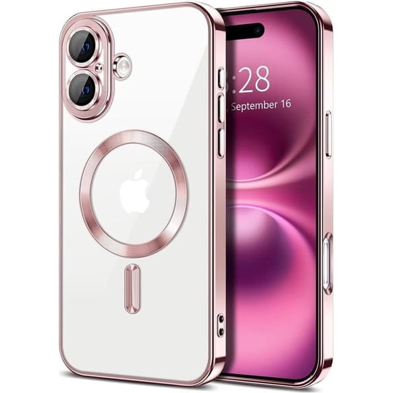 Entronix Magnetic Clear Case Compatible with iPhone 16, Flexible Fashion Cover, Rose