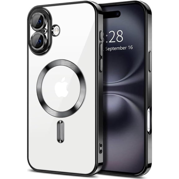 Entronix Magnetic Clear Case Compatible with iPhone 16, Flexible Fashion Cover, Black