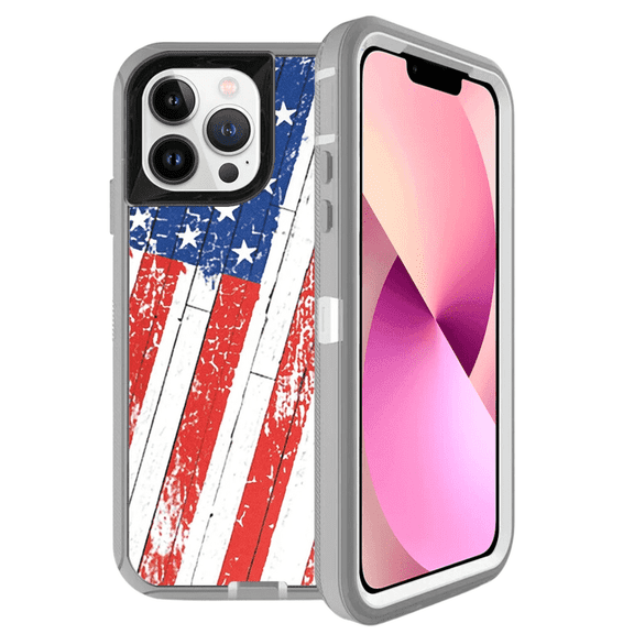 Entronix USA Flag Triple Layer Shockproof Heavy Duty Cell Phone Case for Apple iPhone 13 Pro Max
