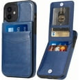 thumbnail image 1 of Entronix Wallet Case for Apple iPhone 12 Mini Leather Wallet Card Holder Case, Built In Kickstand with 6 Card Slots Holder for Apple iPhone 12 Mini, Navy, 1 of 6
