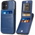 thumbnail image 1 of Entronix Wallet Case for Apple iPhone 12 and iPhone 12 Pro Leather Wallet Card Holder Case, Built In Kickstand with 6 Card Slots Holder for Apple iPhone 12 and iPhone 12 Pro, Navy, 1 of 6