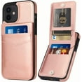 thumbnail image 1 of Entronix Wallet Case for Apple iPhone 12 and iPhone 12 Pro Leather Wallet Card Holder Case, Built In Kickstand with 6 Card Slots Holder for Apple iPhone 12 and iPhone 12 Pro, Pink, 1 of 6