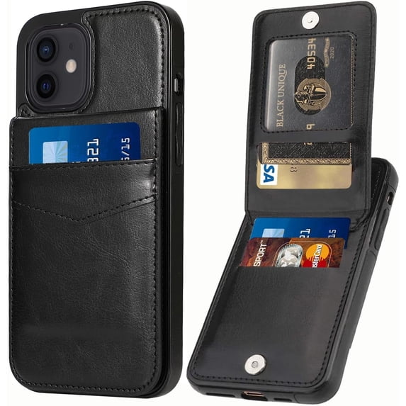 Entronix Wallet Case Compatible with iPhone 12, Card Holder Flip Cover, Black