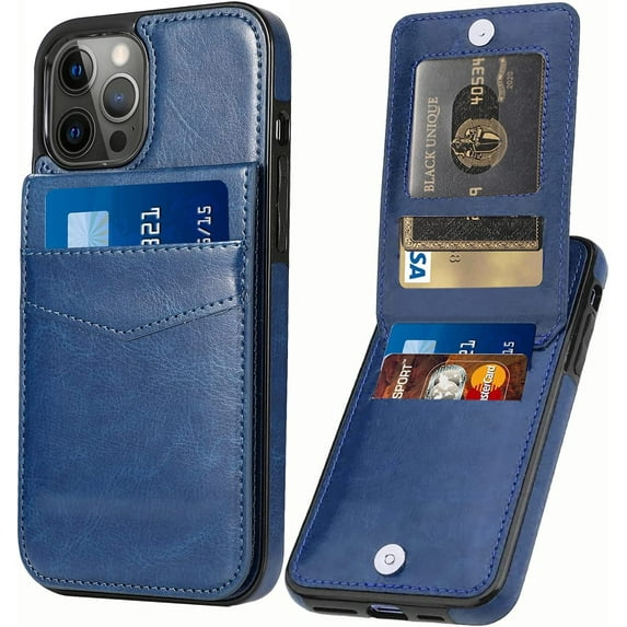 Entronix Wallet Case for Apple iPhone 13 Pro Leather Wallet Card Holder Case, Built In Kickstand with 6 Card Slots Holder for Apple iPhone 13 Pro, Navy