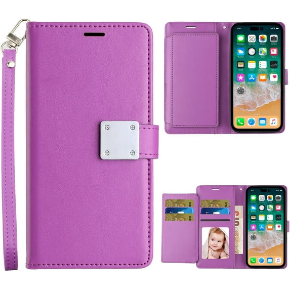 Entronix Wallet Case for Apple iPhone 13 Pro Max Leather Wallet Case, Built In Kickstand with Lanyard, 6 Card Slots Holder Folio Flip Phone Case for Apple iPhone 13 Pro Max, Purple