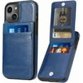 thumbnail image 1 of Entronix Wallet Case for Apple iPhone 14 Plus Leather Wallet Card Holder Case, Built In Kickstand with 6 Card Slots Holder for Apple iPhone 14 Plus, Navy, 1 of 6