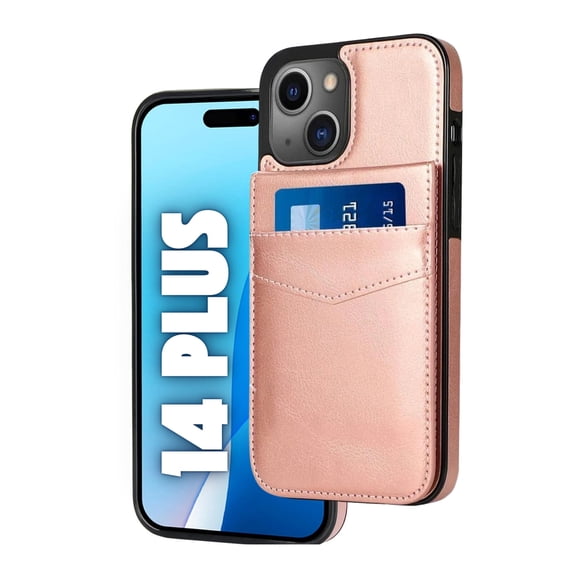 Entronix Wallet Case Compatible with iPhone 14 Plus, Card Holder Flip Cover, Rose Pink