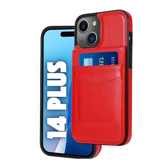 Entronix Wallet Case Compatible with iPhone 14 Plus, Card Holder Flip Cover, Red