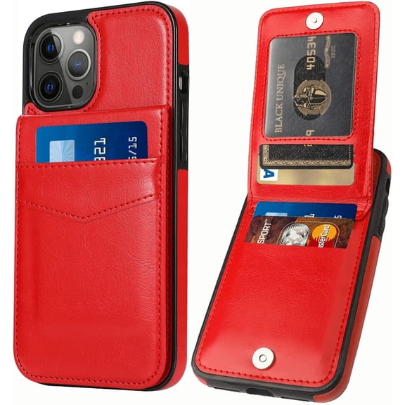 Entronix Wallet Case Compatible with iPhone 14 Pro, Card Holder Flip Cover, Red