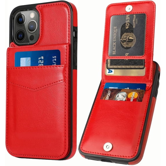 Entronix Wallet Case Compatible with iPhone 14 Pro Max, Card Holder Flip Cover, Red