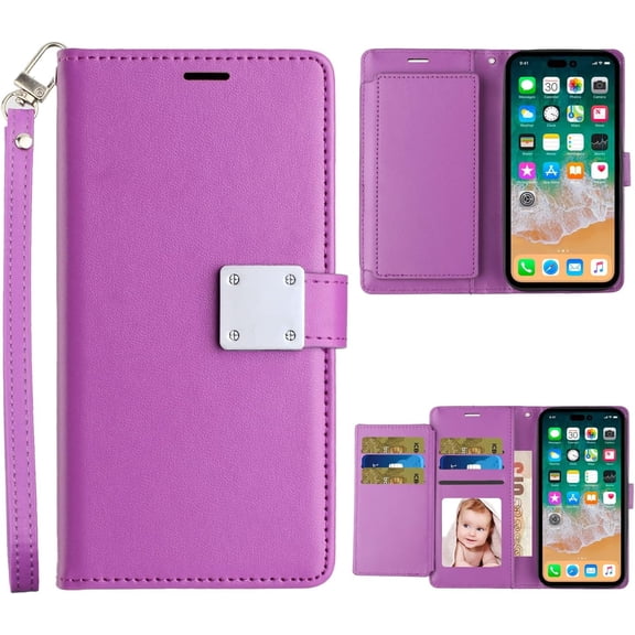 Entronix Wallet Case Compatible with iPhone 12 Pro Max, Book Style with Lanyard, Purple