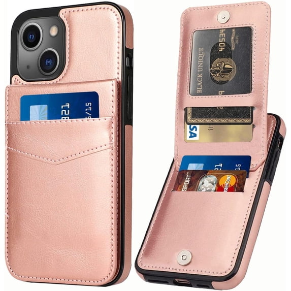 Entronix Wallet Case Compatible with iPhone 15 Plus, Card Holder Flip Cover, Rose Pink