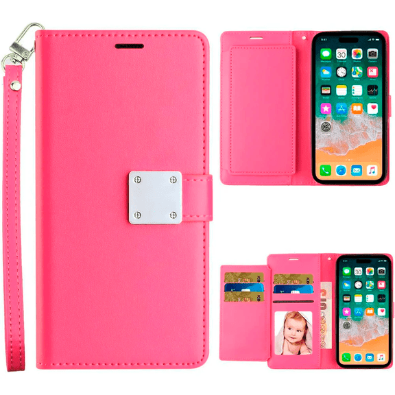 Entronix Wallet Case Compatible with iPhone 16 Pro Max, Book Style with Lanyard, Hot Pink