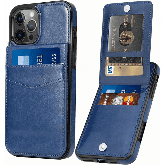 Entronix Wallet Case Compatible with iPhone 16 Pro Max, Card Holder Flip Cover, Navy Blue