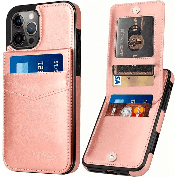 Entronix Wallet Case Compatible with iPhone 16 Pro Max, Card Holder Flip Cover, Rose