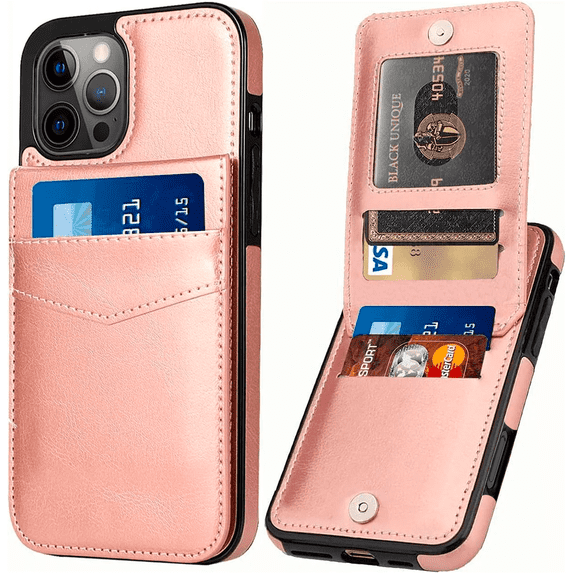 Entronix Wallet Case Compatible with iPhone 16 Pro Max, Card Holder Flip Cover, Rose