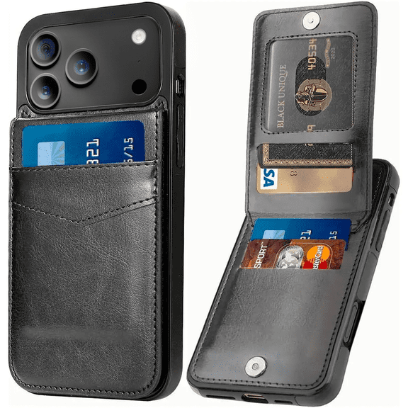 Entronix Wallet Case Compatible with iPhone 17 Pro Max / iPhone 18 Pro Max, Card Holder Flip Cover, Black