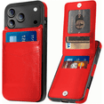 thumbnail image 1 of Entronix Wallet Case Compatible with iPhone 17 Pro / iPhone 18 Pro, Card Holder Flip Cover, Red, 1 of 7