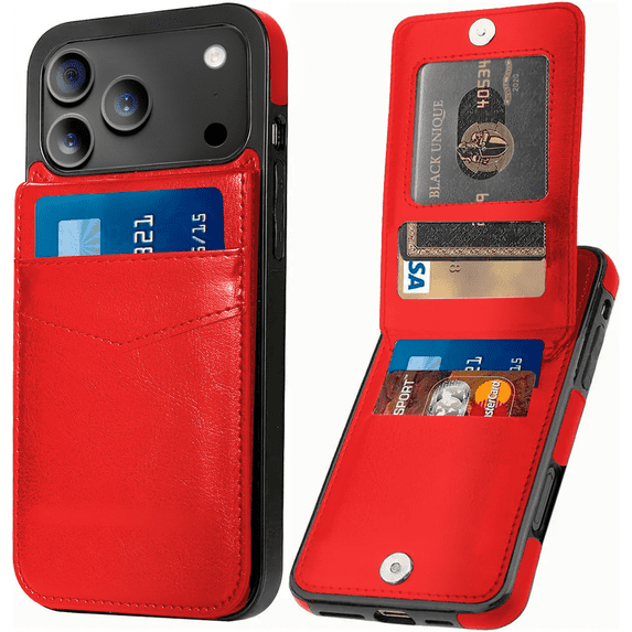 Entronix Wallet Case Compatible with iPhone 17 Pro / iPhone 18 Pro, Card Holder Flip Cover, Red
