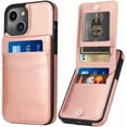 thumbnail image 1 of Entronix Wallet Case Compatible with iPhone 15, Card Holder Flip Cover, Rose Pink, 1 of 6