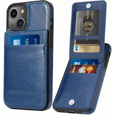 Entronix Wallet Case for Apple iPhone 16 Leather Wallet Card Holder Case, Built In Kickstand with 6 Card Slots Holder for Apple iPhone 16, Navy