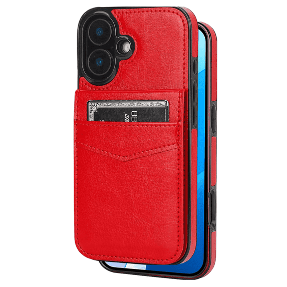 Entronix Wallet Case Compatible with iPhone 16, Card Holder Flip Cover, Red