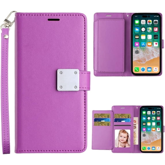 Entronix Wallet Case Compatible with iPhone 16 Pro, Book Style with Lanyard, Purple
