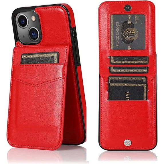 Entronix Wallet Case Compatible with iPhone 14, Card Holder Flip Cover, Red
