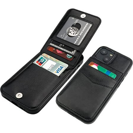 Entronix Wallet Case for iPhone 14 Plus, PU Leather [6 Slots] Card Holder Flip Stand, Black