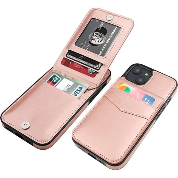 Entronix Wallet Case Compatible with iPhone 14 Plus, Card Holder Flip Cover, Pink
