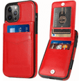 thumbnail image 1 of Entronix Wallet Case Compatible with iPhone 16 Pro Max, Card Holder Flip Cover, Red, 1 of 7