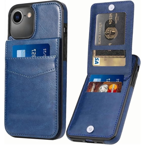 Entronix Wallet Case Compatible with iPhone 16E, Card Holder Flip Cover, Navy Blue