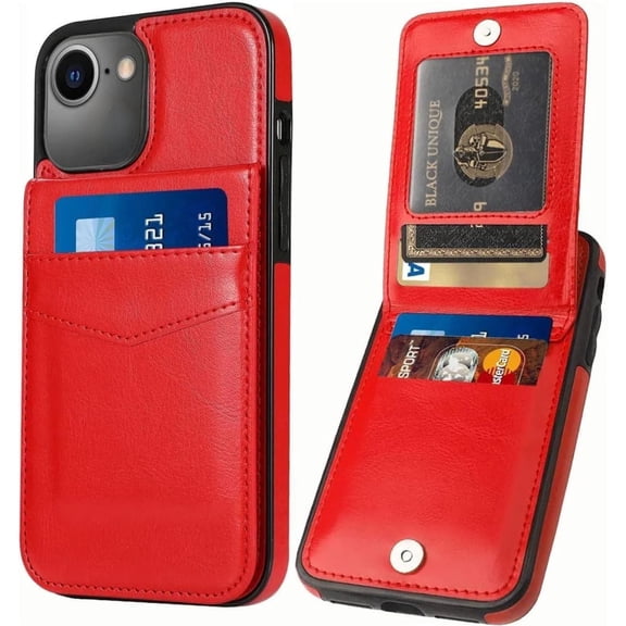 Entronix Wallet Case Compatible with iPhone 16E, Card Holder Flip Cover, Red