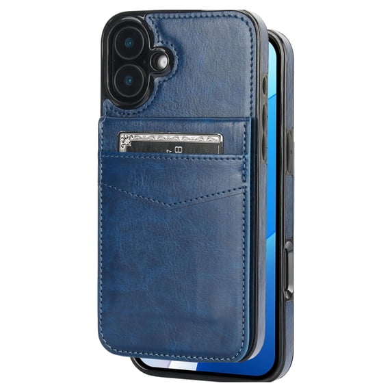 Entronix Slim Wallet Case for iPhone 17, 6 Slot Card Holder Kickstand Flip Cover, Navy Blue