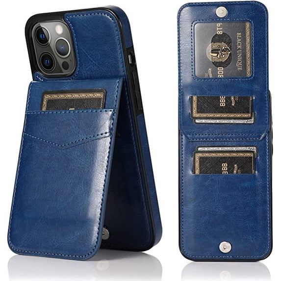 Entronix Wallet Case Compatible with iPhone 14 Pro, Card Holder Flip Cover, Navy Blue