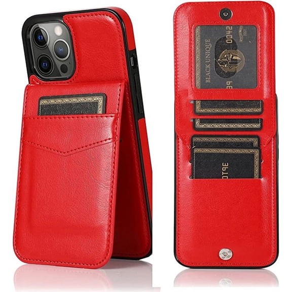 Entronix Wallet Case for iPhone iPhone 15 Pro Max, PU Leather [6 Slots] Card Holder Flip Stand, Red