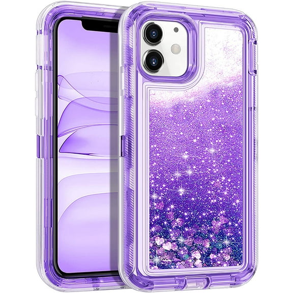 Entronix iPhone 11 Heavy Duty Glitter Case for Girls Women Liquid Bling Sparkle Shining Glitter Luxury Shockproof Quicksand Soft TPU Cover for iPhone 11 6.1 inch Purple