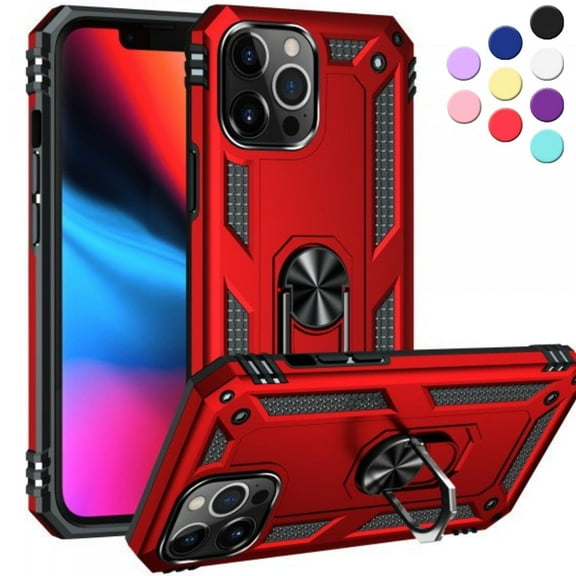 Entronix Heavy Duty Case Designed for iPhone 12 Pro Max, Rotating Ring Protective Cover, Red