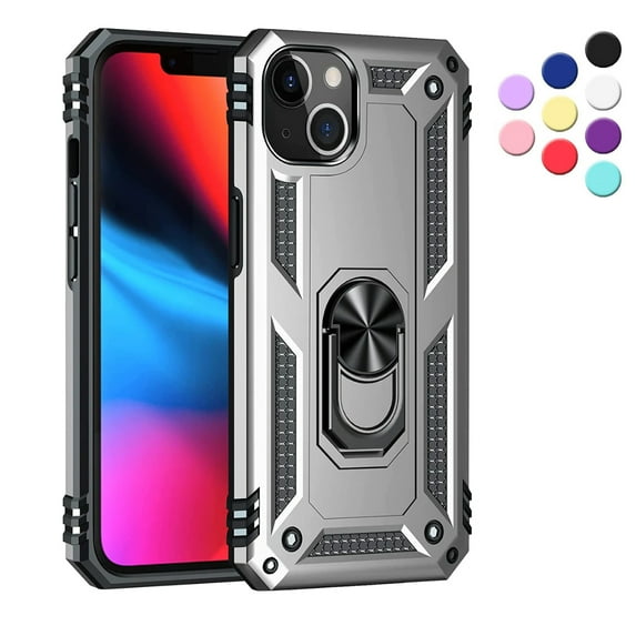 Entronix Heavy Duty Case Designed for iPhone 13 Mini, Rotating Ring Protective Cover, Silver