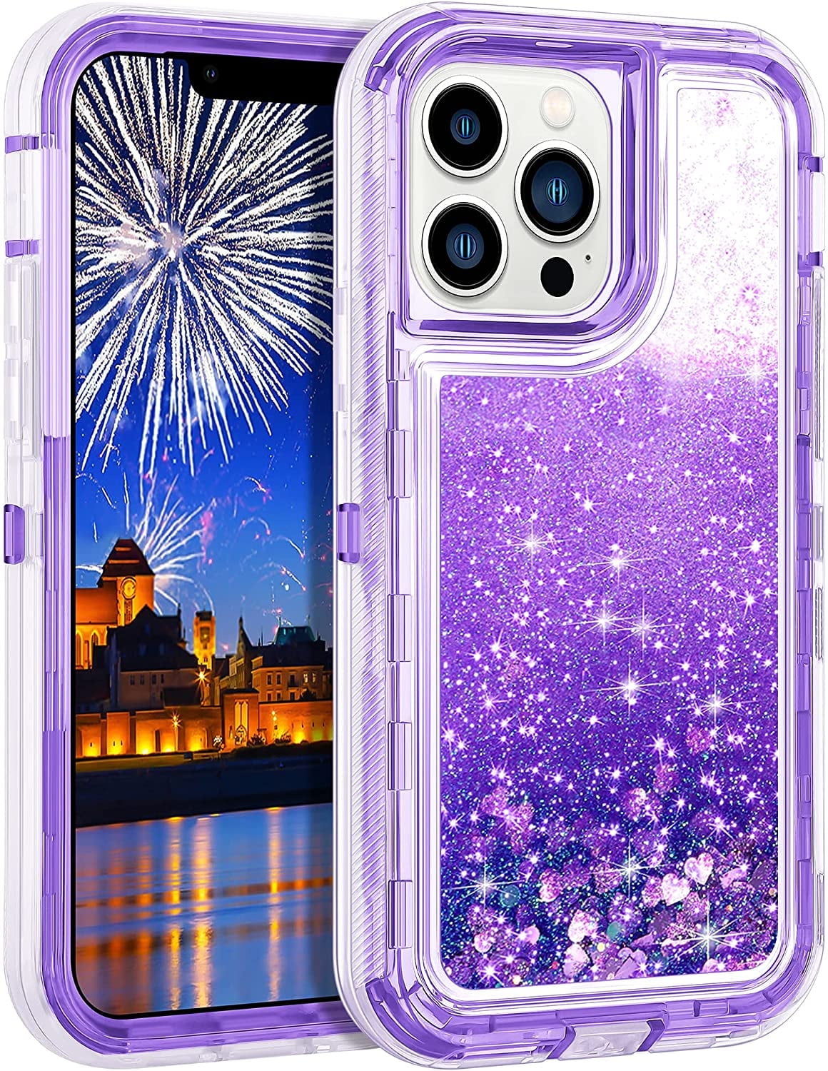 Entronix Heavy Duty Liquid Glitter Case for iPhone 13 Pro Max, Shockproof Soft TPU Cover (Purple)