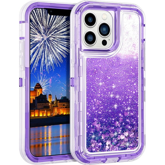 Entronix Heavy Duty Liquid Glitter Case for iPhone 13 Pro Max, Shockproof Soft TPU Cover (Purple)