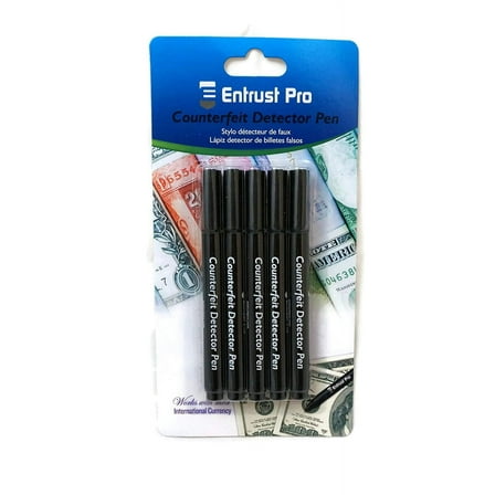 Entrust Pro Money Marker Pen Detects Counterfeit Bills, Round Tip, 5 Pack